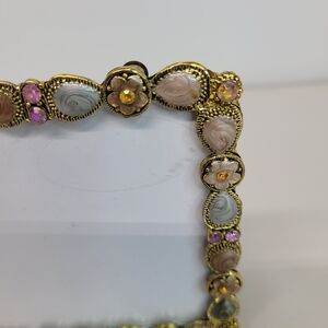 Vintage Enamel Jeweled Rectangle Picture Frame Rhinestone Flowers 3.5"X5"